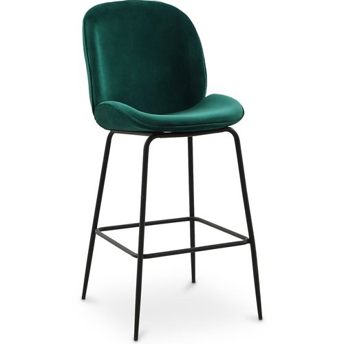 Tabouret De Bar Accent Velours Tapissée Scandi Retro Design - Elias Vert Foncé