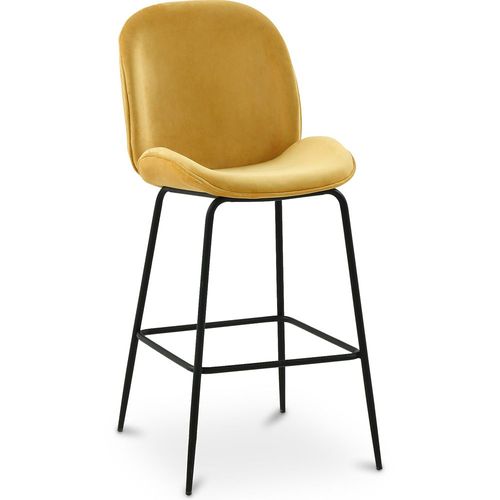 Tabouret De Bar Accent Velours Tapissée Scandi Retro Design - Elias Moutarde