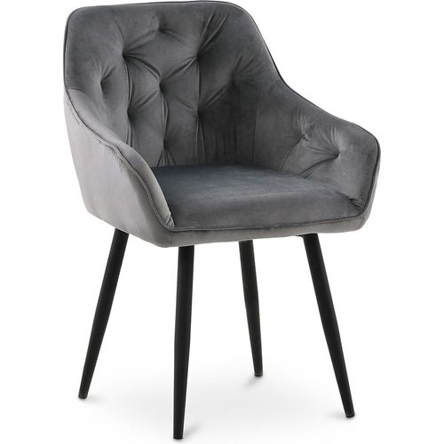 Chaise De Salle À Manger Avec Accoudoirs - Tapissée De Velours - Carrol Gris Foncé