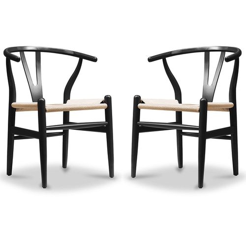 X2 Chaise De Salle À Manger Design Scandinave Bois Assise En Corde - Wish Noir