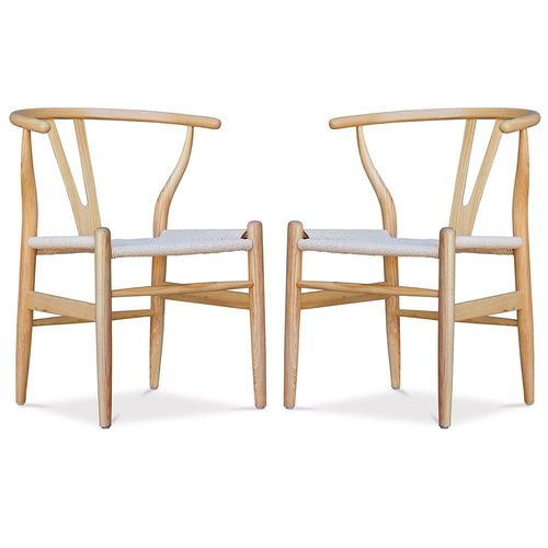 X2 Chaise De Salle À Manger Design Scandinave Bois Assise En Corde - Wish Bois Naturel