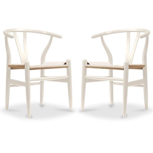 X2 Chaise De Salle À Manger Design Scandinave Bois Assise En Corde - Wish Ivoire