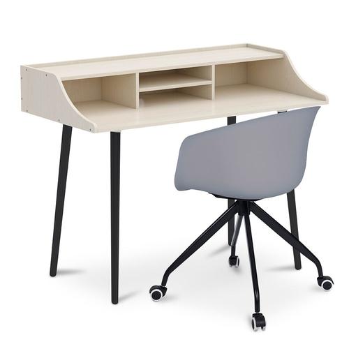 Bureau En Bois Design Style Scandinave Eldrid + Chaise De Bureau Design Avec Accoudoirs Et Roues Gris