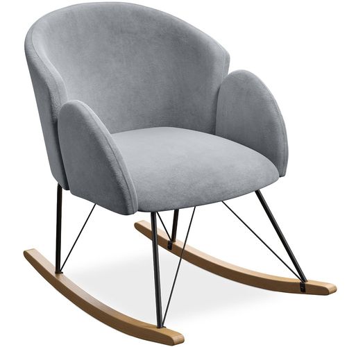 Fauteuil À Bascule En Velours Rembourré - Frida Gris Clair