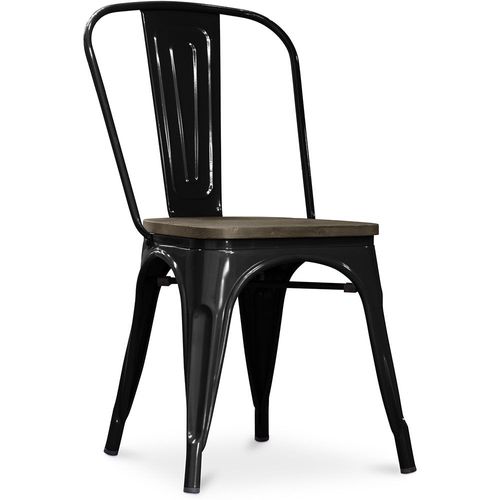 Chaise Salle À Manger Bistrot Metalix Design Industriel En Métal Et Bois Foncé - Nouvelle Edition Noir