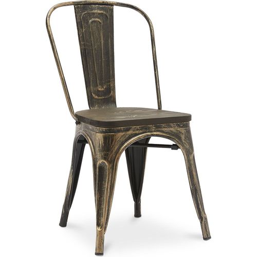 Chaise Salle À Manger Bistrot Metalix Design Industriel En Métal Et Bois Foncé - Nouvelle Edition Bronze Métallisé