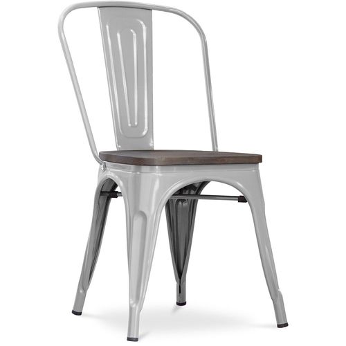 Chaise Salle À Manger Bistrot Metalix Design Industriel En Métal Et Bois Foncé - Nouvelle Edition Acier