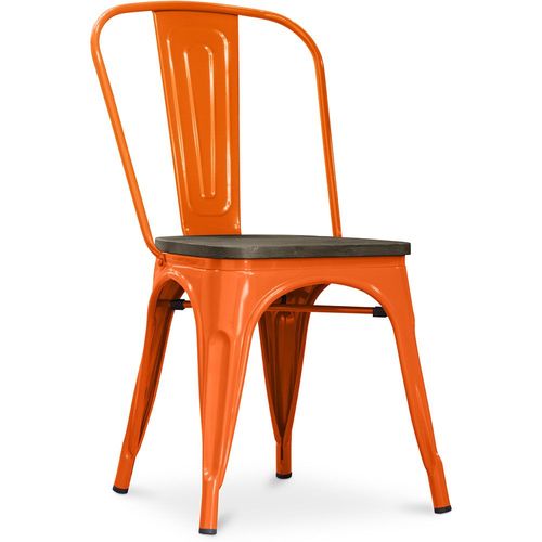 Chaise Salle À Manger Bistrot Metalix Design Industriel En Métal Et Bois Foncé - Nouvelle Edition Orange