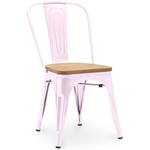 Chaise Salle À Manger Bistrot Metalix Design Industriel En Métal Et Bois Clair - Nouvelle Edition Rose Pâle