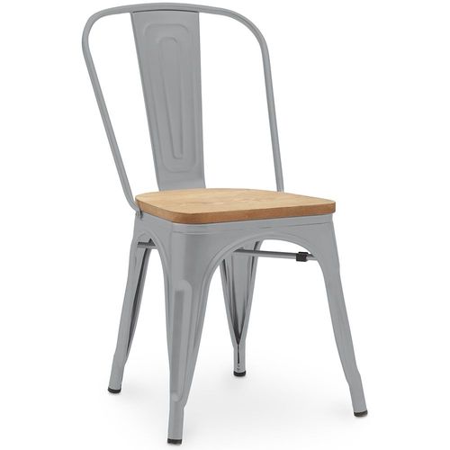 Chaise Salle À Manger Bistrot Metalix Design Industriel En Métal Et Bois Clair - Nouvelle Edition Gris Clair