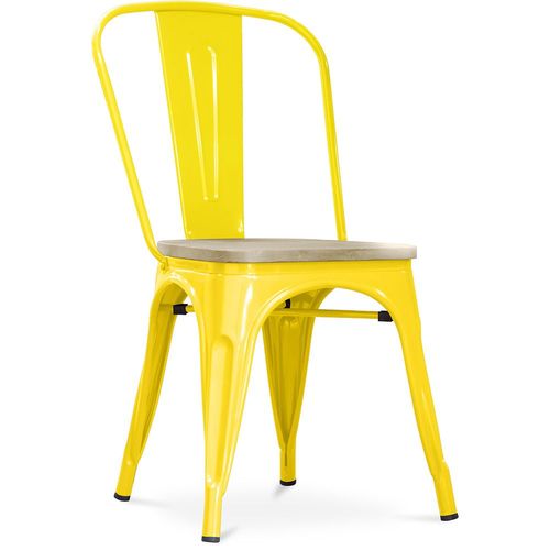 Chaise Salle À Manger Bistrot Metalix Design Industriel En Métal Et Bois Clair - Nouvelle Edition Jaune