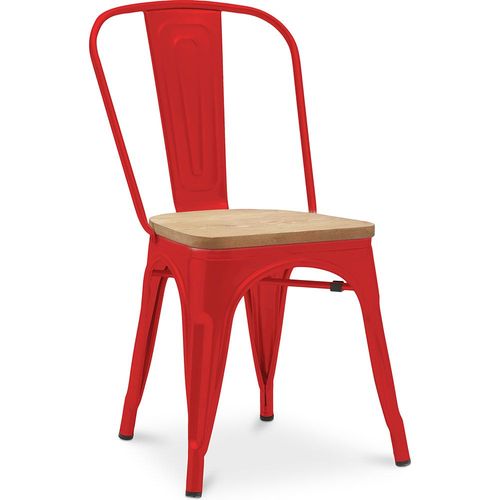 Chaise Salle À Manger Bistrot Metalix Design Industriel En Métal Et Bois Clair - Nouvelle Edition Rouge