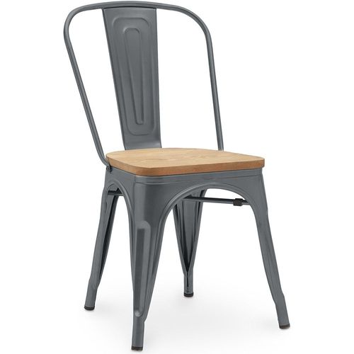 Chaise Salle À Manger Bistrot Metalix Design Industriel En Métal Et Bois Clair - Nouvelle Edition Gris Foncé
