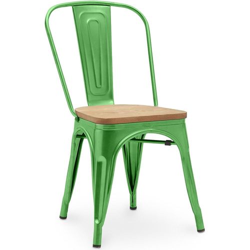 Chaise Salle À Manger Bistrot Metalix Design Industriel En Métal Et Bois Clair - Nouvelle Edition Vert