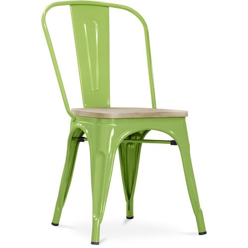 Chaise Salle À Manger Bistrot Metalix Design Industriel En Métal Et Bois Clair - Nouvelle Edition Vert Clair