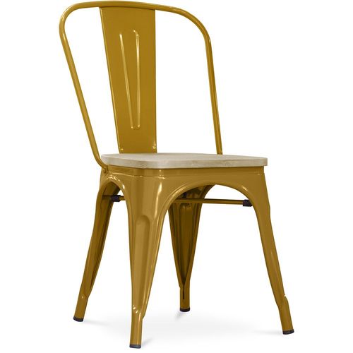 Chaise Salle À Manger Bistrot Metalix Design Industriel En Métal Et Bois Clair - Nouvelle Edition Doré