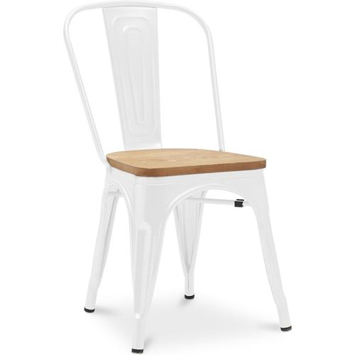 Chaise Salle À Manger Bistrot Metalix Design Industriel En Métal Et Bois Clair - Nouvelle Edition Blanc