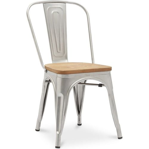 Chaise Salle À Manger Bistrot Metalix Design Industriel En Métal Et Bois Clair - Nouvelle Edition Acier
