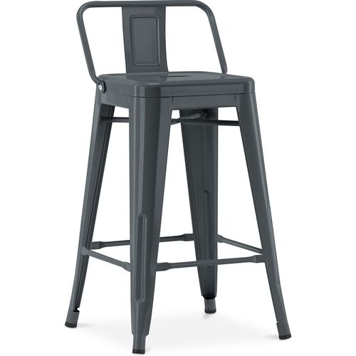 Tabouret De Bar Avec Dossier - Design Industriel - 60cm - Nouvelle Édition - Metalix Gris Foncé