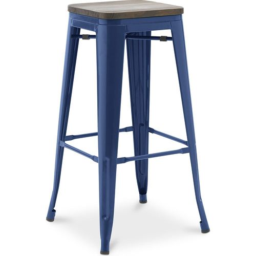 Tabouret De Bar Bistrot Metalix Design Industriel En Métal Et Bois Foncé - 76 Cm - Nouvelle Édition Bleu Foncé