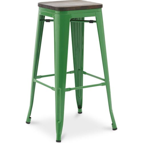 Tabouret De Bar Bistrot Metalix Design Industriel En Métal Et Bois Foncé - 76 Cm - Nouvelle Édition Vert