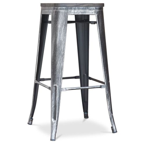 Tabouret De Bar Bistrot Metalix Design Industriel En Métal Et Bois Foncé - 76 Cm - Nouvelle Édition Industriel
