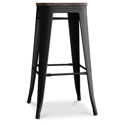 Tabouret De Bar Bistrot Metalix Design Industriel En Métal Et Bois Foncé - 76 Cm - Nouvelle Édition Noir