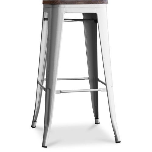 Tabouret De Bar Bistrot Metalix Design Industriel En Métal Et Bois Foncé - 76 Cm - Nouvelle Édition Acier