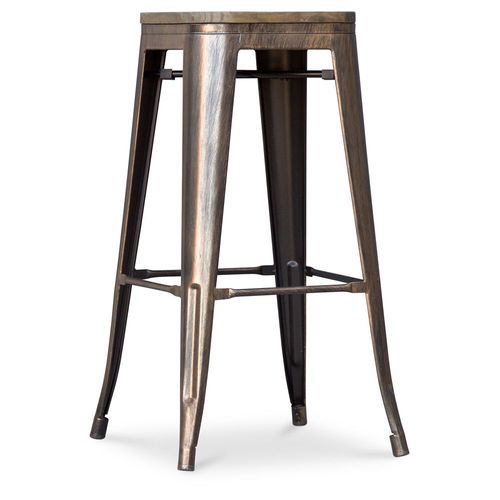 Tabouret De Bar Bistrot Metalix Design Industriel En Métal Et Bois Foncé - 76 Cm - Nouvelle Édition Bronze Métallisé