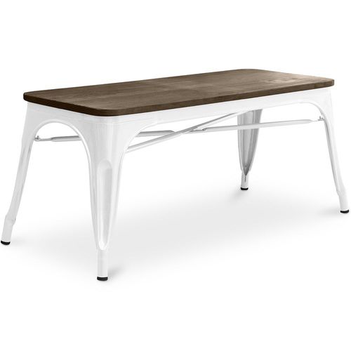 Banc Bistrot Metalix Design Industriel En Métal Et Bois Foncé - Nouvelle Édition Blanc