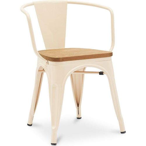 Chaise De Salle À Manger Avec Accoudoir Bistrot Metalix Design Industriel En Métal Et Bois Clair - Nouvelle Édition Crème
