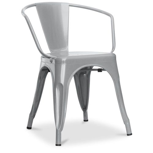 Chaise De Salle À Manger Avec Accoudoir Bistrot Metalix Design Industriel En Métal - Nouvelle Édition Gris Clair