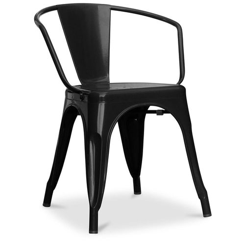Chaise De Salle À Manger Avec Accoudoir Bistrot Metalix Design Industriel En Métal - Nouvelle Édition Noir