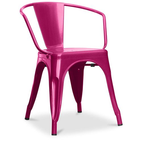 Chaise De Salle À Manger Avec Accoudoir Bistrot Metalix Design Industriel En Métal - Nouvelle Édition Fuchsia