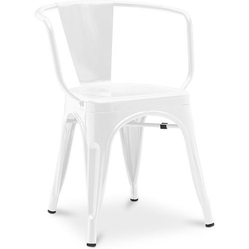 Chaise De Salle À Manger Avec Accoudoir Bistrot Metalix Design Industriel En Métal - Nouvelle Édition Blanc