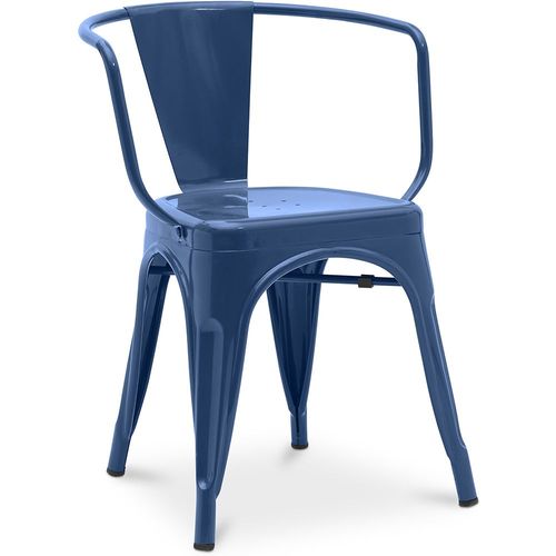 Chaise De Salle À Manger Avec Accoudoir Bistrot Metalix Design Industriel En Métal - Nouvelle Édition Bleu Foncé
