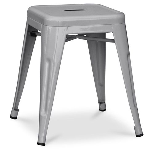Tabouret Design Industriel - 45cm - Nouvelle Edition - Metalix Gris Clair