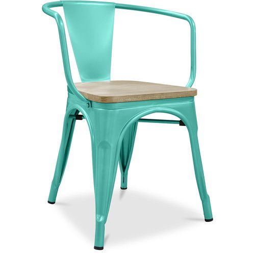 Chaise De Salle À Manger Avec Accoudoir Bistrot Metalix Design Industriel En Métal Et Bois Clair - Nouvelle Édition Vert Pastel