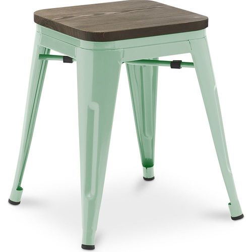 Tabouret Bistrot Metalix Design Industriel En Métal Et Bois Foncé - 45 Cm - Nouvelle Édition Menthe