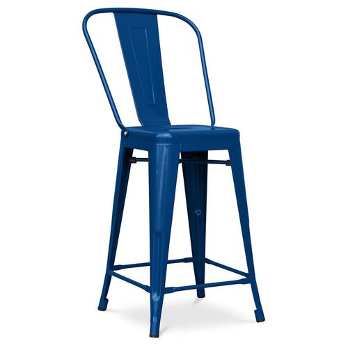 Tabouret De Bar Avec Dossier Bistrot Metalix Design Industriel En Métal - 60 Cm - Nouvelle Édition Bleu Foncé