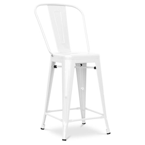 Tabouret De Bar Avec Dossier Bistrot Metalix Design Industriel En Métal - 60 Cm - Nouvelle Édition Blanc