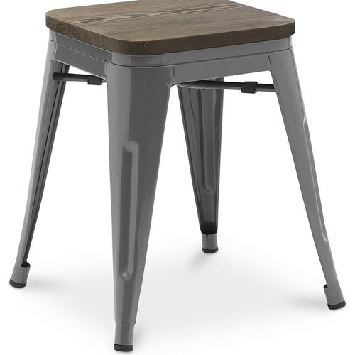 Tabouret Bistrot Metalix Design Industriel En Métal Et Bois Foncé - 45 Cm - Nouvelle Édition Gris Foncé