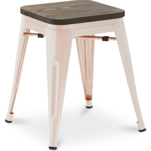 Tabouret Bistrot Metalix Design Industriel En Métal Et Bois Foncé - 45 Cm - Nouvelle Édition Orange Pâle