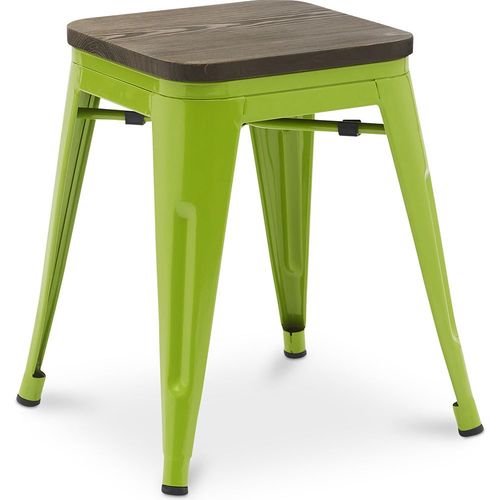 Tabouret Bistrot Metalix Design Industriel En Métal Et Bois Foncé - 45 Cm - Nouvelle Édition Vert Clair