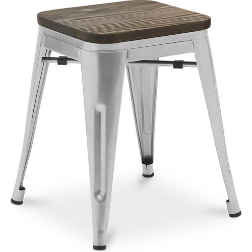 Tabouret Bistrot Metalix Design Industriel En Métal Et Bois Foncé - 45 Cm - Nouvelle Édition Acier