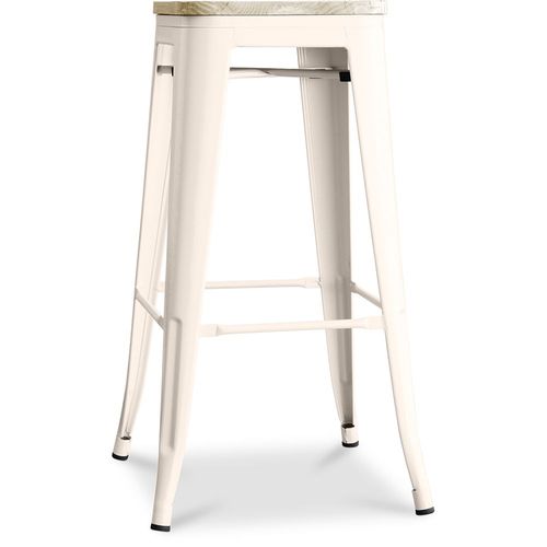 Tabouret De Bar Bistrot Metalix Design Industriel En Métal Et Bois Clair - 76 Cm - Nouvelle Édition Crème