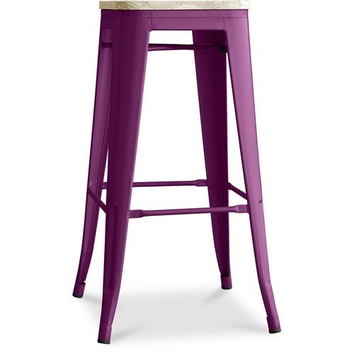 Tabouret De Bar Bistrot Metalix Design Industriel En Métal Et Bois Clair - 76 Cm - Nouvelle Édition Violet