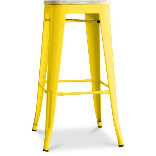 Tabouret De Bar Bistrot Metalix Design Industriel En Métal Et Bois Clair - 76 Cm - Nouvelle Édition Jaune
