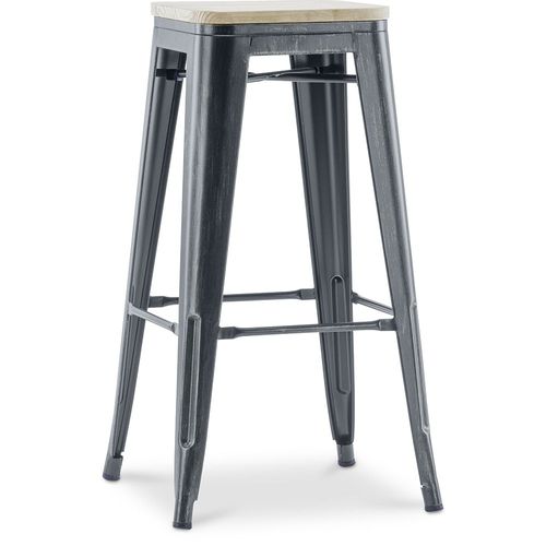 Tabouret De Bar Bistrot Metalix Design Industriel En Métal Et Bois Clair - 76 Cm - Nouvelle Édition Industriel