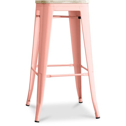 Tabouret De Bar Bistrot Metalix Design Industriel En Métal Et Bois Clair - 76 Cm - Nouvelle Édition Orange Pâle